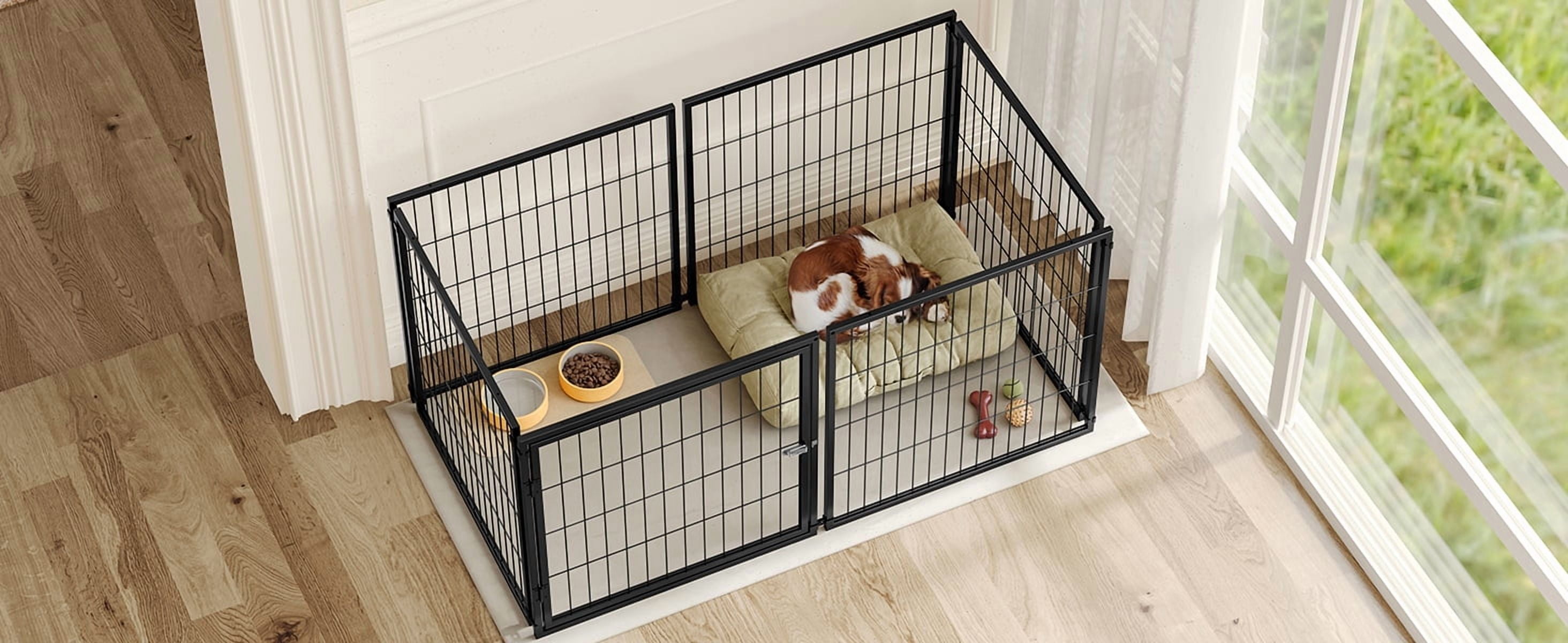 Large Dog Cage 48" Dog Kennel for Medium Dogs Puppy Dog Playpen with Top, Pet Cage, Indoor, Black - 48"L x 26.3"W x 23.8"H.