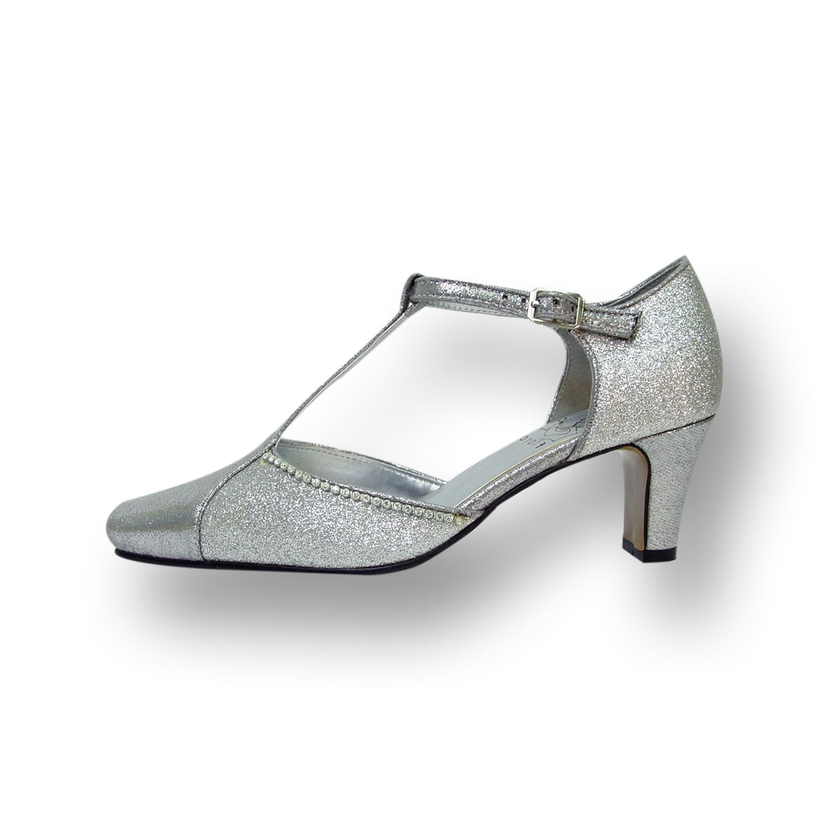 FLORAL Rosa Women's Wide Width T-Strap Dress Pump SILVER 10