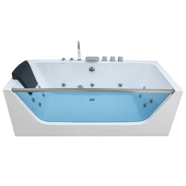 Empava 59 in. Acrylic Center Drain Rectangular 3-wall Alcove Whirlpool Bathtub in White