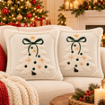 thumbnail image 6 of LOMYOLO Christmas Pillow Covers 18x18 Inch Set of 2, Ivory White 3D Plush Christmas Tree Throw Pillow Covers with Bow and Embroidered Accents, Neutral Holiday Winter Couch Sofa Decor, 6 of 9