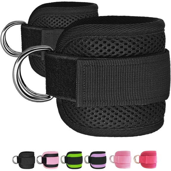 2Pack Fitness Ankle Straps for Cable Machines, Comfortable Adjustable Padded Ankle Wrist Cuffs, Glute Workouts for Men Women, D-Ring Leg Straps with Neoprene Padding
