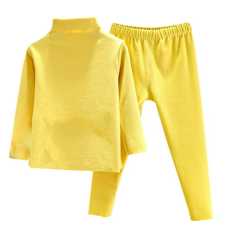 

Lovskoo 1.5-10Y Toddler Baby Kids Boys Girls Winter Pajamas Solid Color Long Sleeved Thickening Home Wear Clothes Suit Loungewear Set Yellow