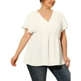 thumbnail image 1 of Blusa de mujer de talla grande GRACE & GRANDEUR con escote en V, mangas acampanadas, volantes y peplum, color blanco, talla 3X, 1 of 1