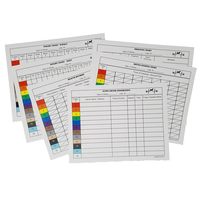 Dog Pet Kit Supplies: Breeders' Puppy Whelping Charts for Record Keeping, Ideal for Tracking Litters - Walmart.com for Free Printable Puppy Weight Puppy Whelping Chart