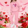 thumbnail image 2 of Auroural Matching Kids Outfits Long Sleeve 2T Girl Clothes Sets Winter Children Heart-shaped Print Long Hooded Sweatshirt And Leg Tied Sweatpants Casual Sports Two-piece Set For Kids, 2 of 5