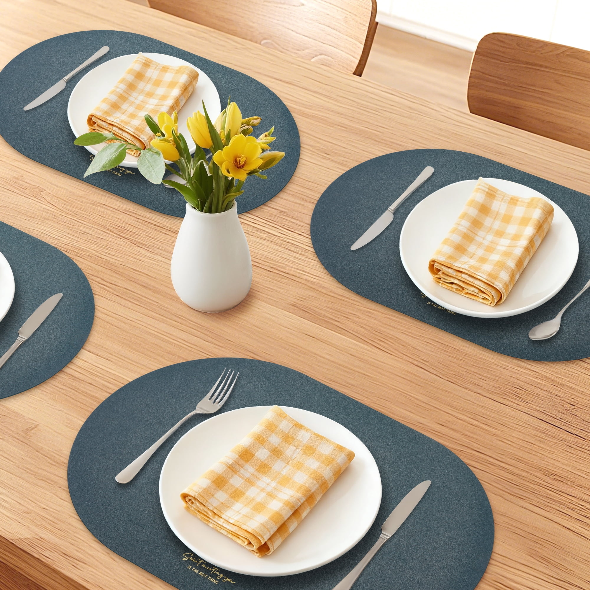 Unique Bargains 4pcs Faux Leather Placemats for Kitchen Khaki 17.7"x11.8"