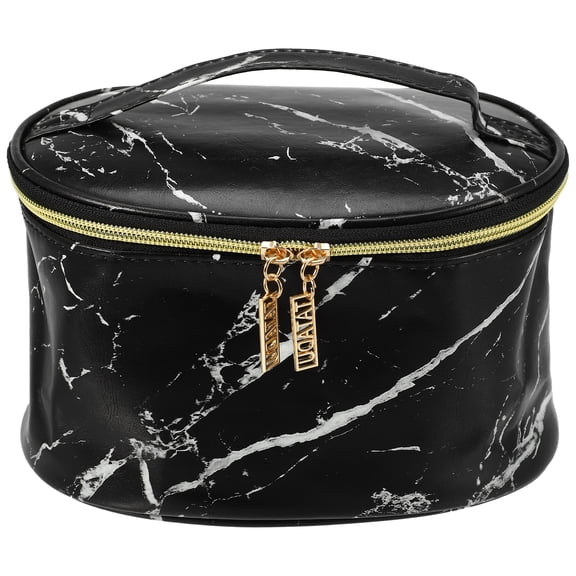Unique Bargains Makeup Bag Marble Cosmetic Travel Bag Make Up Brush Organizer Bag Storage for Women Black 8"x6"x5"