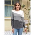 thumbnail image 3 of Women'S Color Block Tops Casual Long Sleeve Tunic Round Neck Pullover Shirts White Gray M, 3 of 6