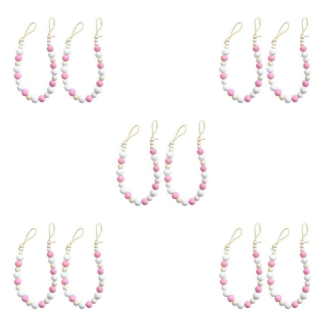 mmirethe Ensemble Tendance de 2 Tiebacks de Rideaux de Perles de Bois d'Inspiration Boho Rideal Holdbacks Rose 52cm 5Set