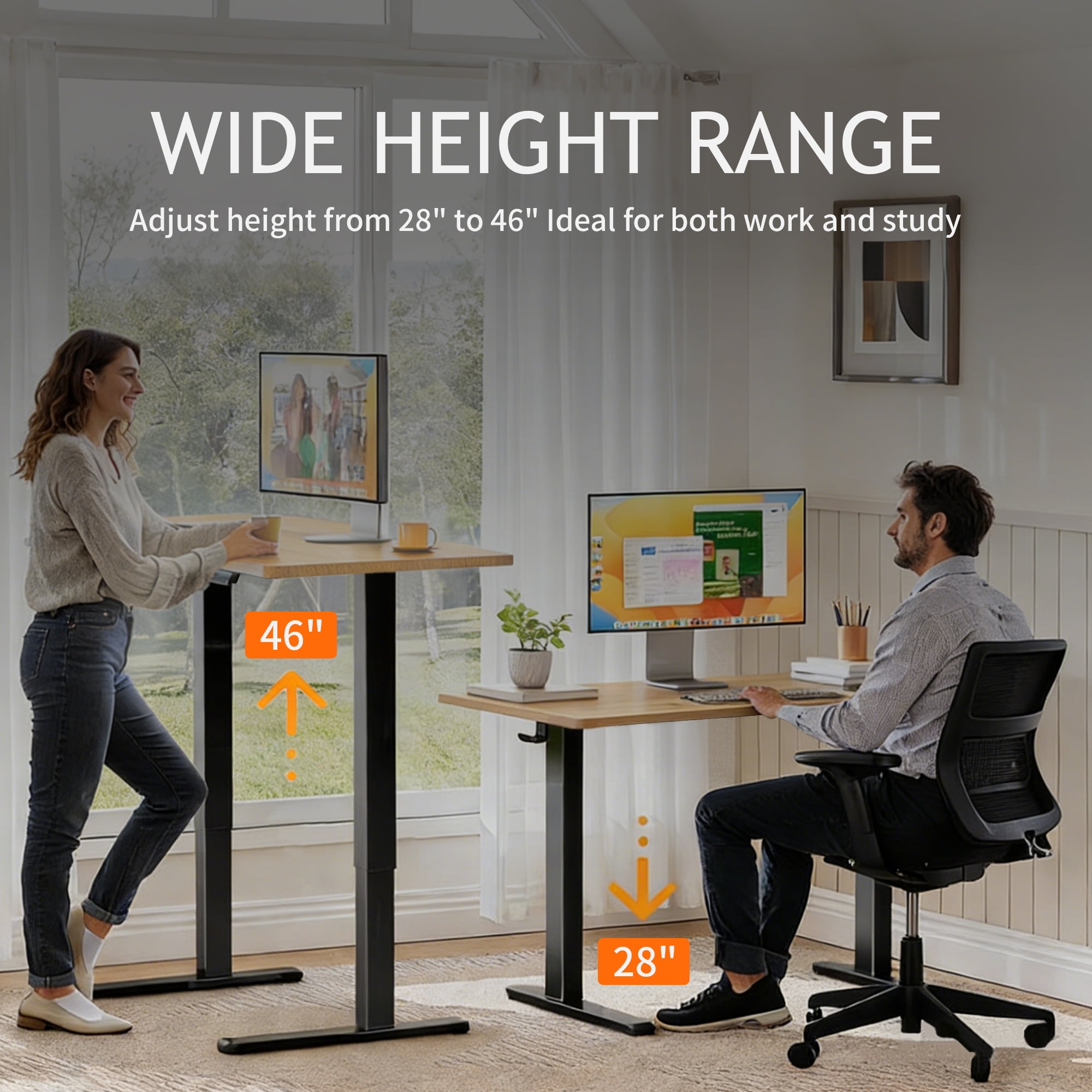 Tricora Electric Standing Desk, 48x 24 Inches Height Adjustable Desk, Sit and Stand Up, Ergonomic Rising Computer Table with Memory Preset, Nature Wood