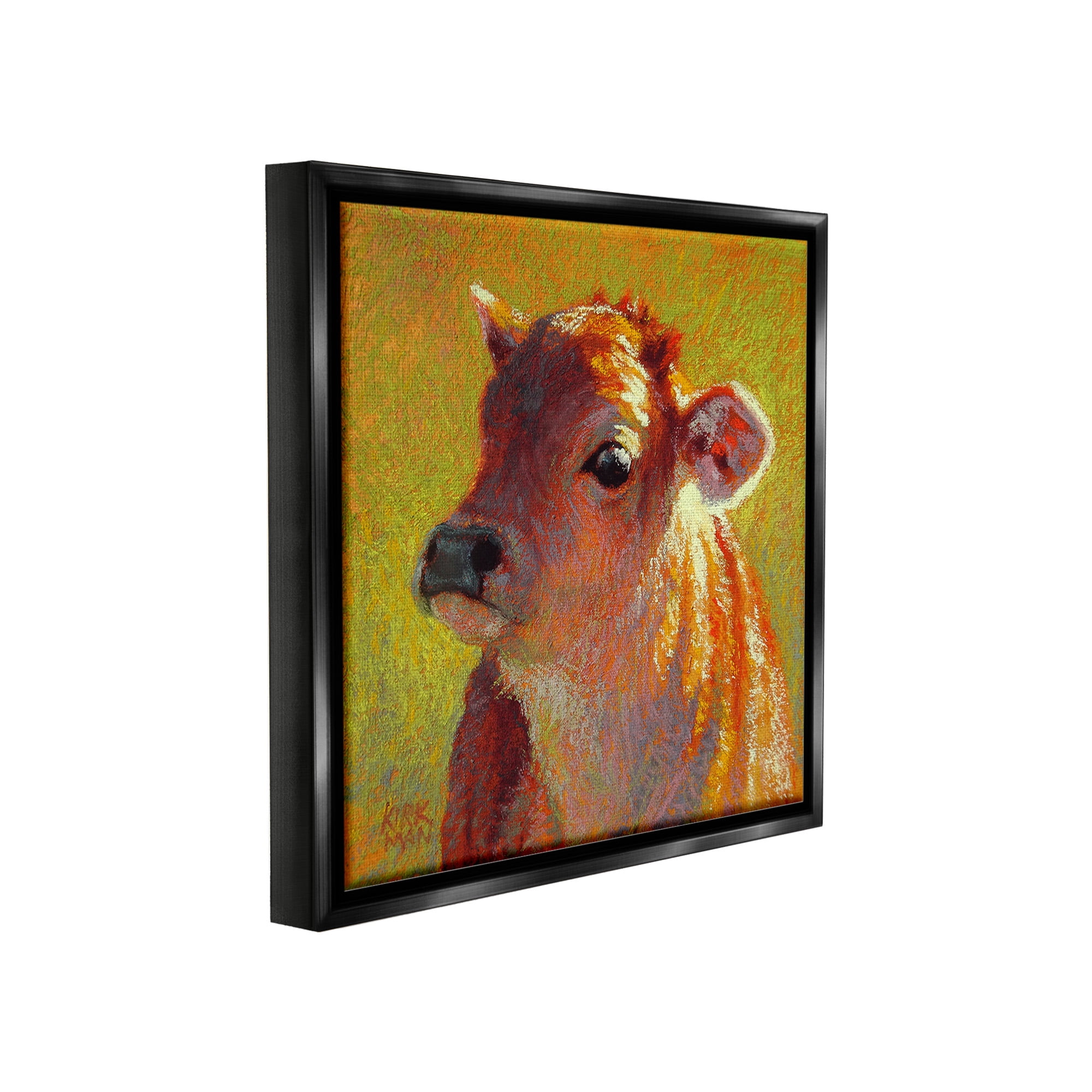Stupell Industries Sunlit Calf Painting Animals & Insects Painting Black Floater Framed Canvas Art Print Wall Art, 25 x 25