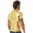thumbnail image 3 of YONGHS Men's Liquid Shiny Metallic V-Neck Short Sleeve T-Shirt for Nightclub Tops Gold 3XL, 3 of 6