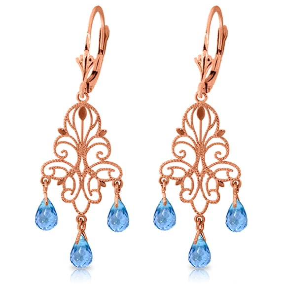 Galaxy Gold 14k Rose Gold Chandelier Earrings with Natural Blue Topaz