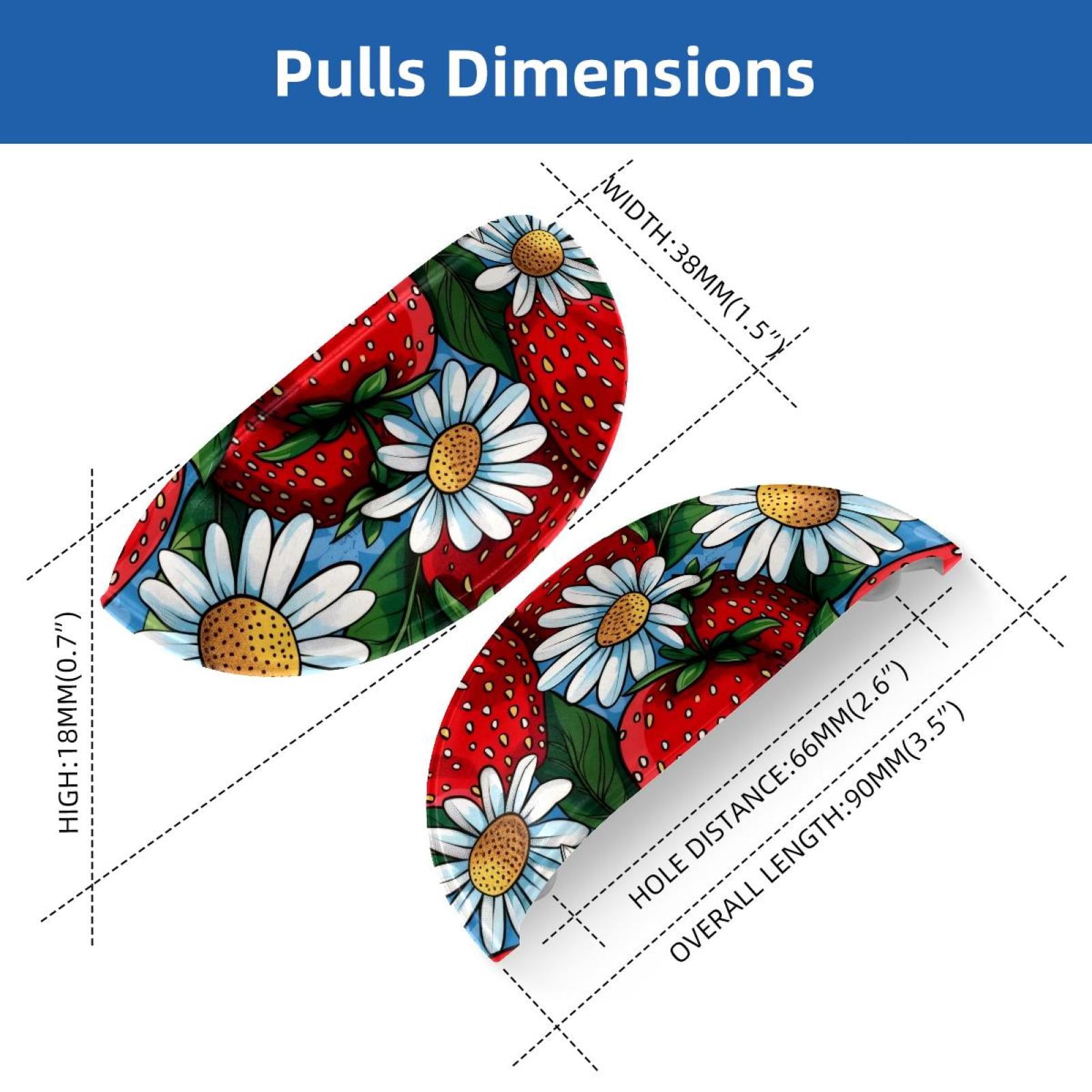 PhooArto 6 Pcs Cup Drawer Pulls, Cute Strawberry Daisy Flowers Pattern Shell Shape Handles Cabinet Knobs for Dresser Cupboard Closet Wardrobe with Screws