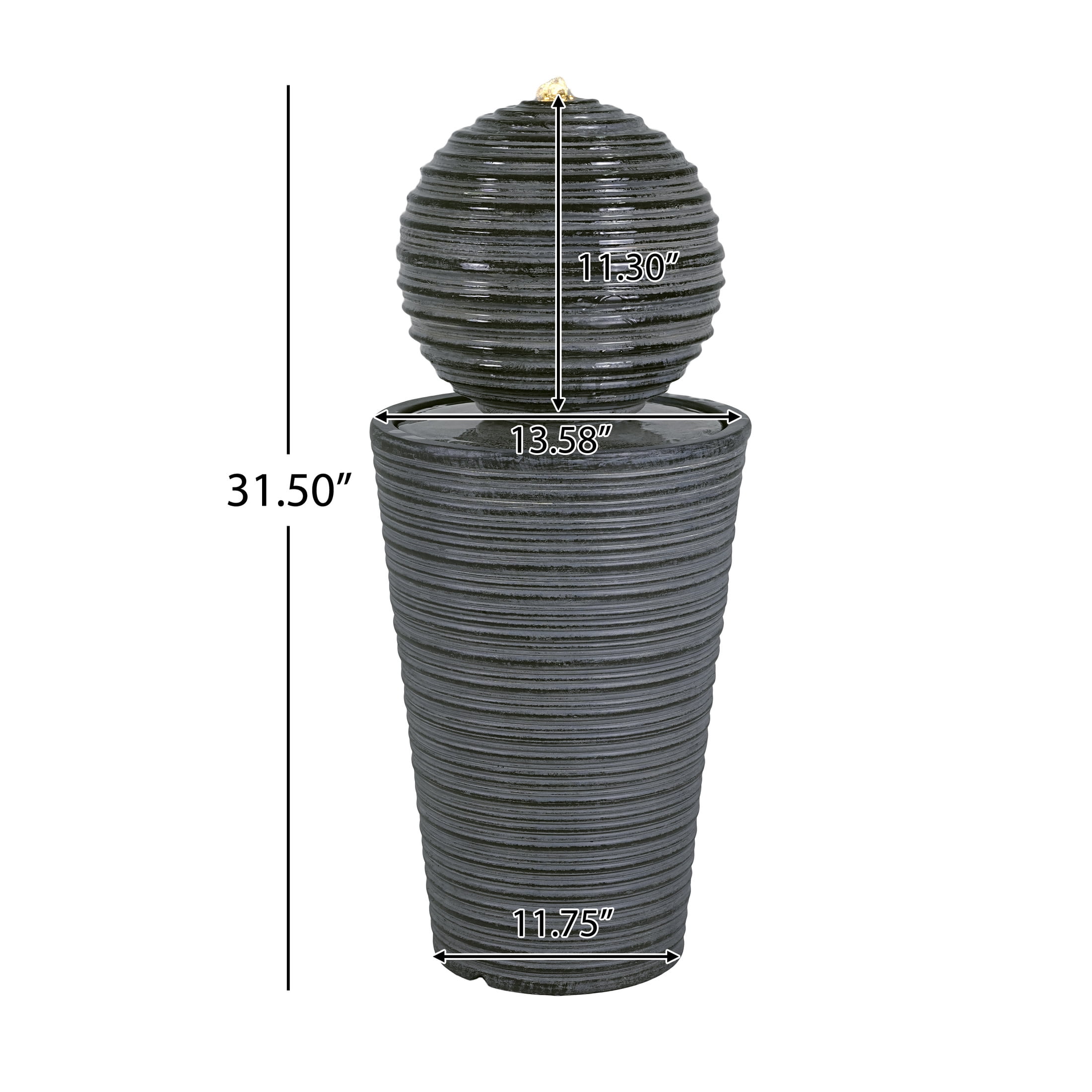 Christopher Knight Home 31.5" Tall Striped Concrete Column Fountain with LED Light, Shadow Ambiance Maker, Gray
