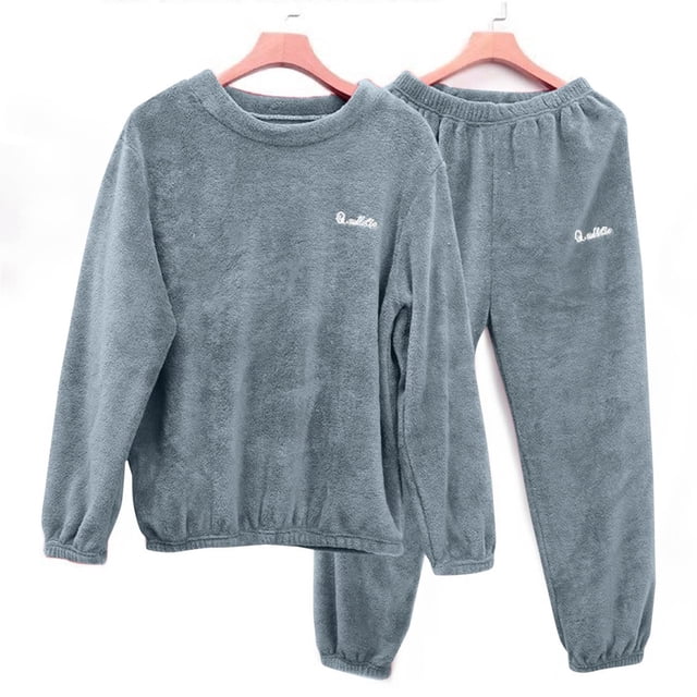 Ceisia Men's Solid Color Thick Coral Fleece Pajama Set for Winter Warmth & Loungewear Blue XXXL Gifts