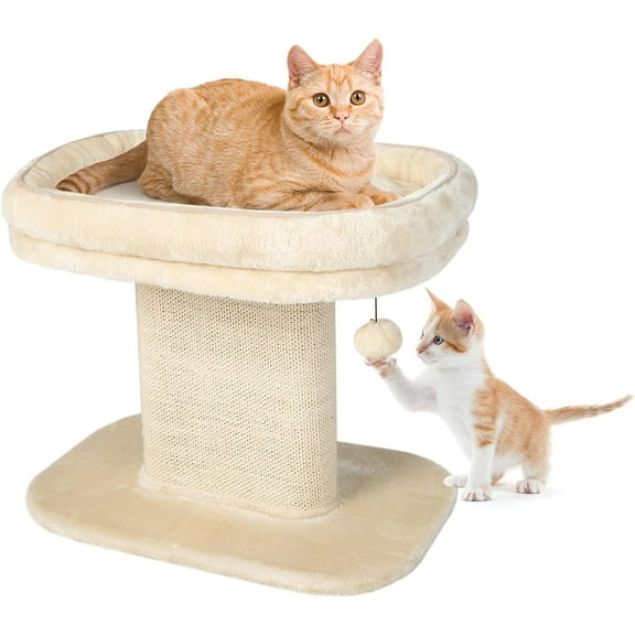 LILEYI Cat Tree for Indoor Cats, 2-Tier Cat Tower with Top Perch & Sisal Scratching Panel & Jingling Fur Ball Toy, Cozy Cat Bed with Scratching Post, Modern Small Kitten Activity Center (Beige)