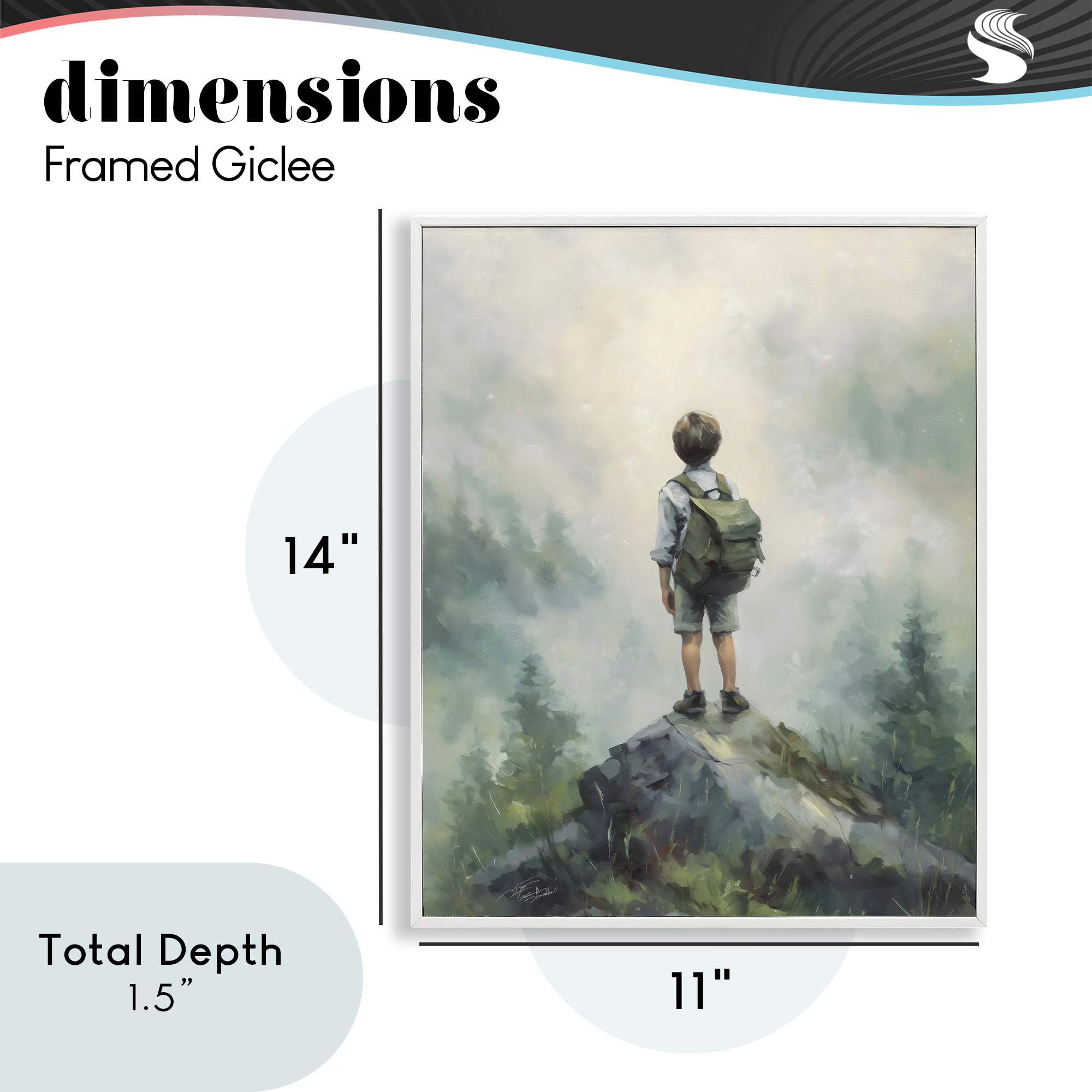 Boy Adventurer Atop Mountain White Framed Giclee Art, design by Arlington Prints