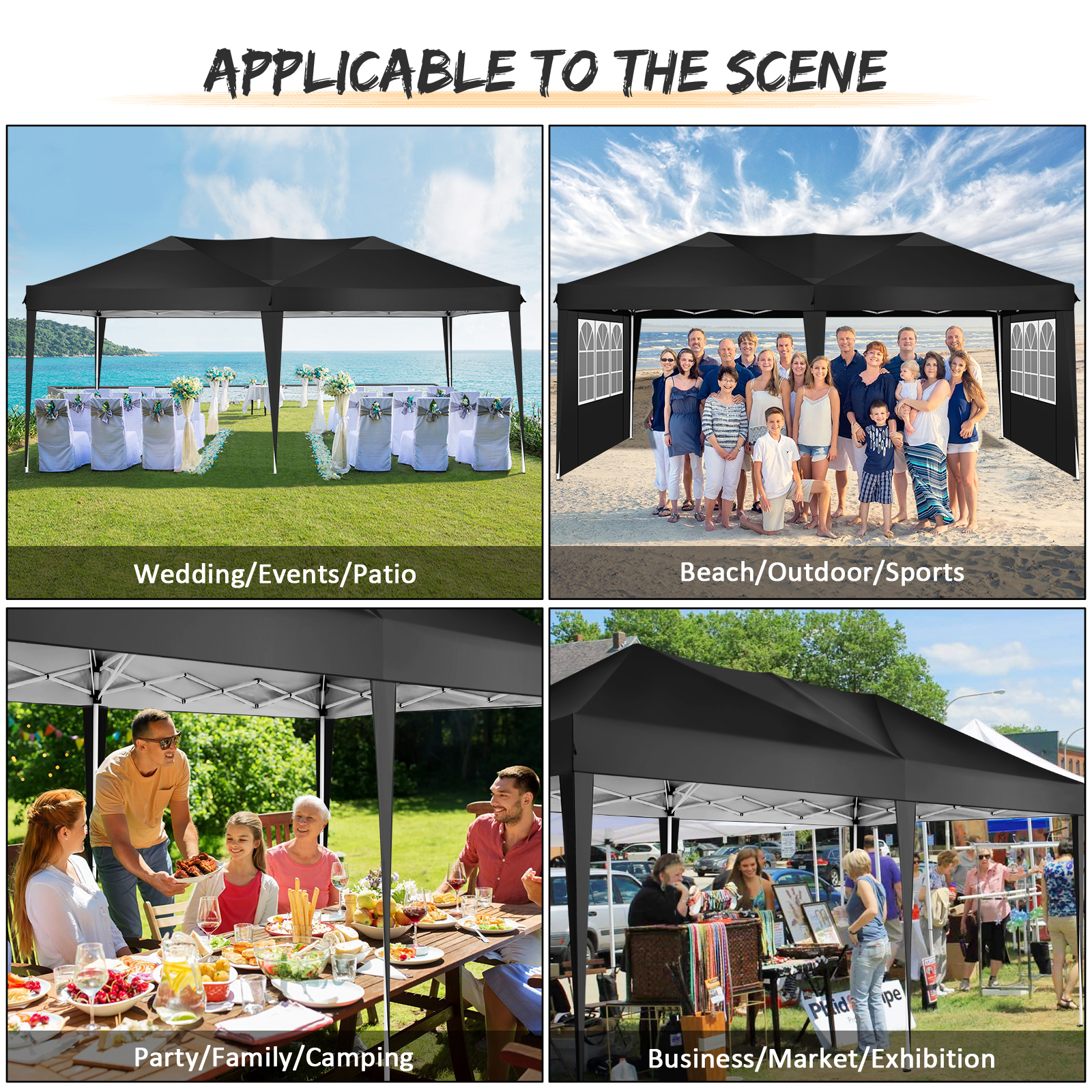 Camping　20-feet　Pop　Party　Up　Outdoor　Commercial　Canopy　Shel-　Tent　Family　Portable　Instant　Tent　Beach　Tent　Water-Resistant　10　x