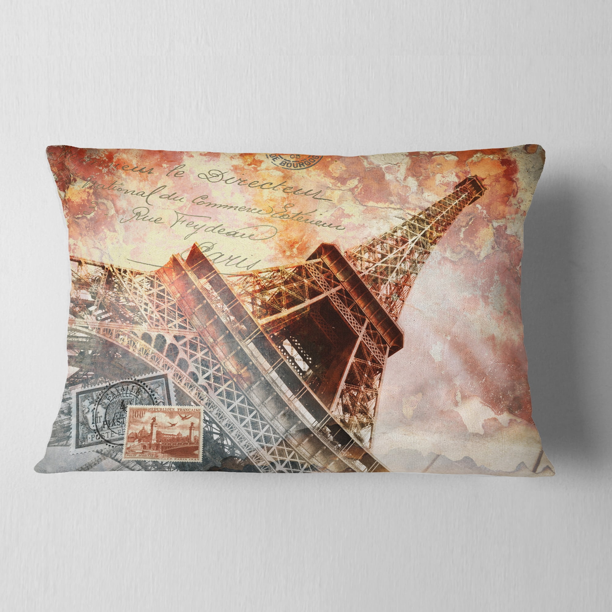 Designart Paris Eiffel TowerParis - Contemporary Throw Pillow - 12x20
