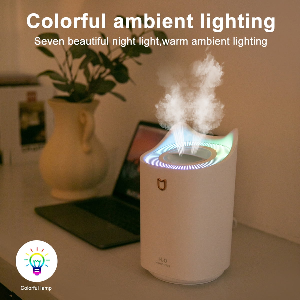 RAPOBRIX 3L Cool Mist Ultrasonic Humidifier - Top Fill with Colorful Cat LED Light