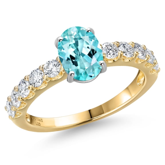 Gem Stone King 14K Two Tone Gold Blue Apatite and Lab Grown Diamond Engagement Ring for Women | 1.85 Cttw | Oval 8X6MM | Gemstone Birthstone | Size 5