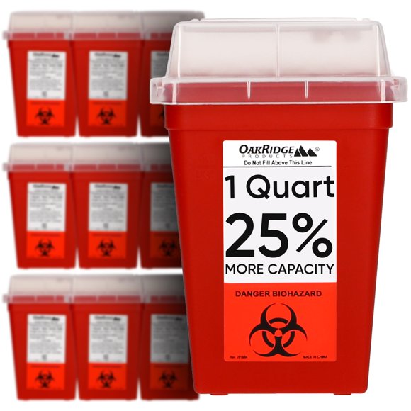 Contenedor para objetos punzantes Oakridge Products, 1 litro (paquete de 10), Biohazard