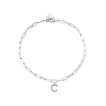 Personalized Planet Women's CZ Initial Charm Paperclip Chain Bracelet