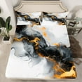 thumbnail image 2 of Black Orange Marble Full Sheets Watercolor Artwork Bed Set, Abstract Foil Print Bed Sheets Set Aesthetic Marbling Sheet Set, Mountain Fluid Bedding Set, 2 of 7