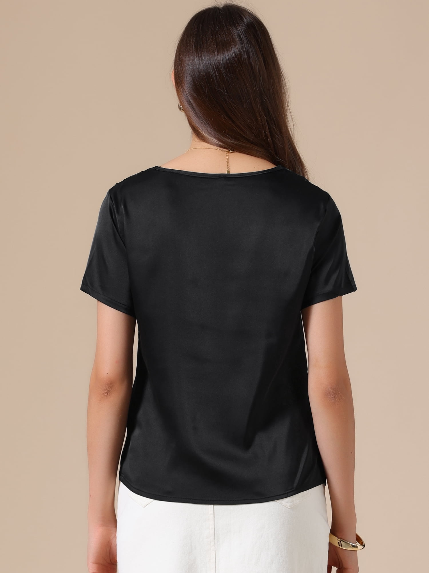 DARING DIVA Women's Elegant Floral Lace Blouse Short Sleeve Casual Work Shirt M Black
