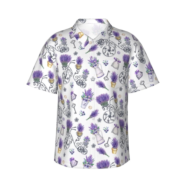 Balery Lavender Bicycle Camisas hawaianas de manga corta para hombre, camisas playeras de corte holgado, camisas de vacaciones con botones,X-Large