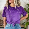 thumbnail image 2 of Mujeres Pantalones Cortos de Manga Corta Impresa Floral Cuello Redondo Superior / Camisa Poliéster, Blusa Casual de Moda para el Uso Diario Del Hogar, 2 of 8