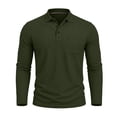 thumbnail image 3 of Zivyakyro Long Sleeve Mens Polo Shirt Fall Collared Button with Pocket Textured Solid Slim Officewear Shirts Green M, 3 of 8