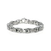 Titanium Kay Nitrogen Stainless Steel 10mm Two Tone High Polish and Brushed Finish Chrome Color Link Men's Bracelet 8.5"
