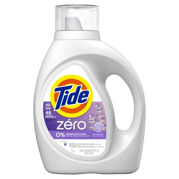 Tide Zero Liquid Laundry Detergent, Soft Lavender Scent, CleanScent Technology, 1.86L