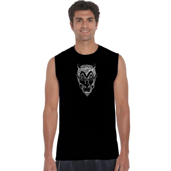 LA Pop Art Men's Word Art Sleeveless T-shirt - THE DEVIL'S NAMES
