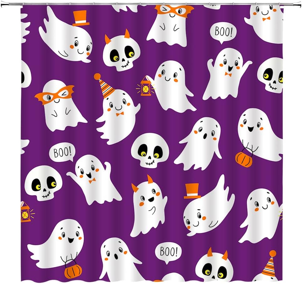 JOOCAR Spooky Halloween Shower Curtain Cute Funny Cartoon Ghost Sugar