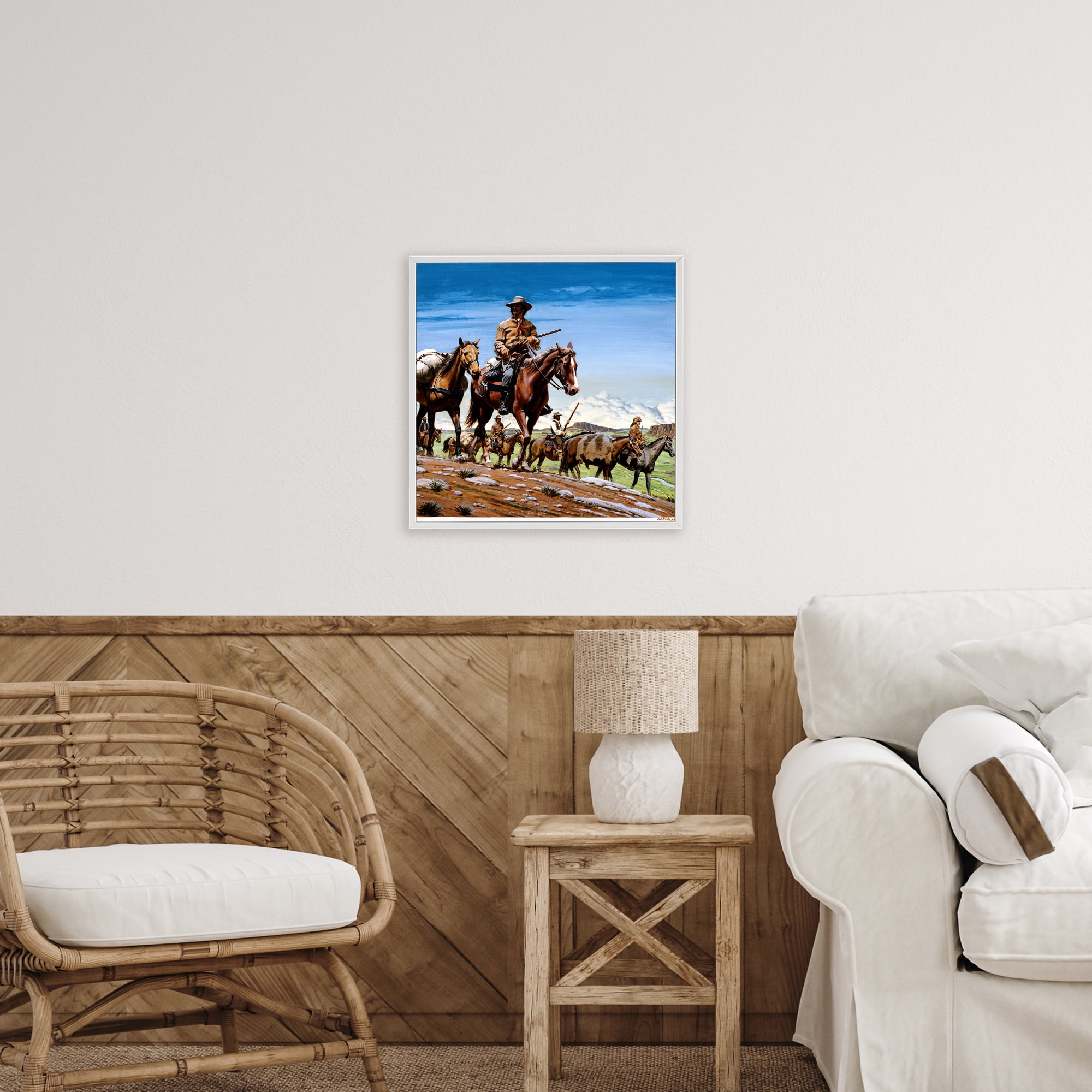 Santa Fe Trail Cowboys White Framed Giclee Art, design by Wind River Studios