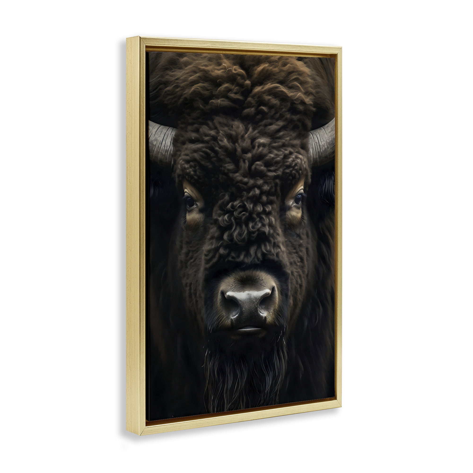 Stupell Industries Bison Portrait Close Up Gold Framed Floater Canvas Wall Art, design by Creative Studio