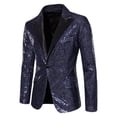 thumbnail image 2 of KeShDi Blazers For Men Men's Fashion Solid Color Long Sleeved Lapel Sequin Breasted Suit Jacket Navy 4X, 2 of 8