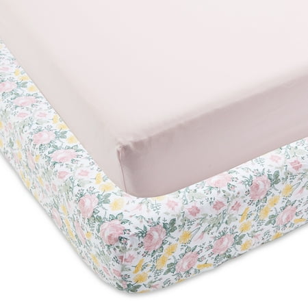 Parent's Choice 100% Cotton Fitted Crib Sheets For Baby Girls, Pink Floral, 2-Pack, Crib Bed