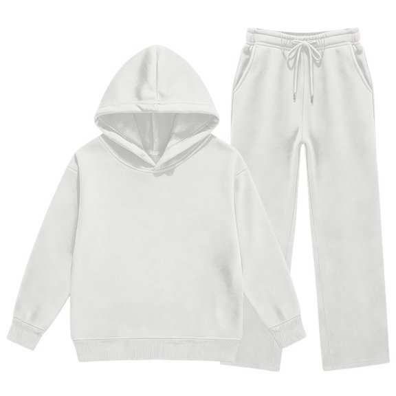 Girls Boys Classic 2pcs Sweatsuit Fleece Tracksuit Pullover Hooded Sweatshirts and Drawstring Wide Leg Sweatpants Activewear