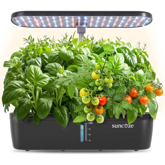 SUNCOZE 12 Pods Hydroponic Growing System with LED Grow Light, Indoor Herb Garden, 4L Water Tank, Adjustable Height, Black