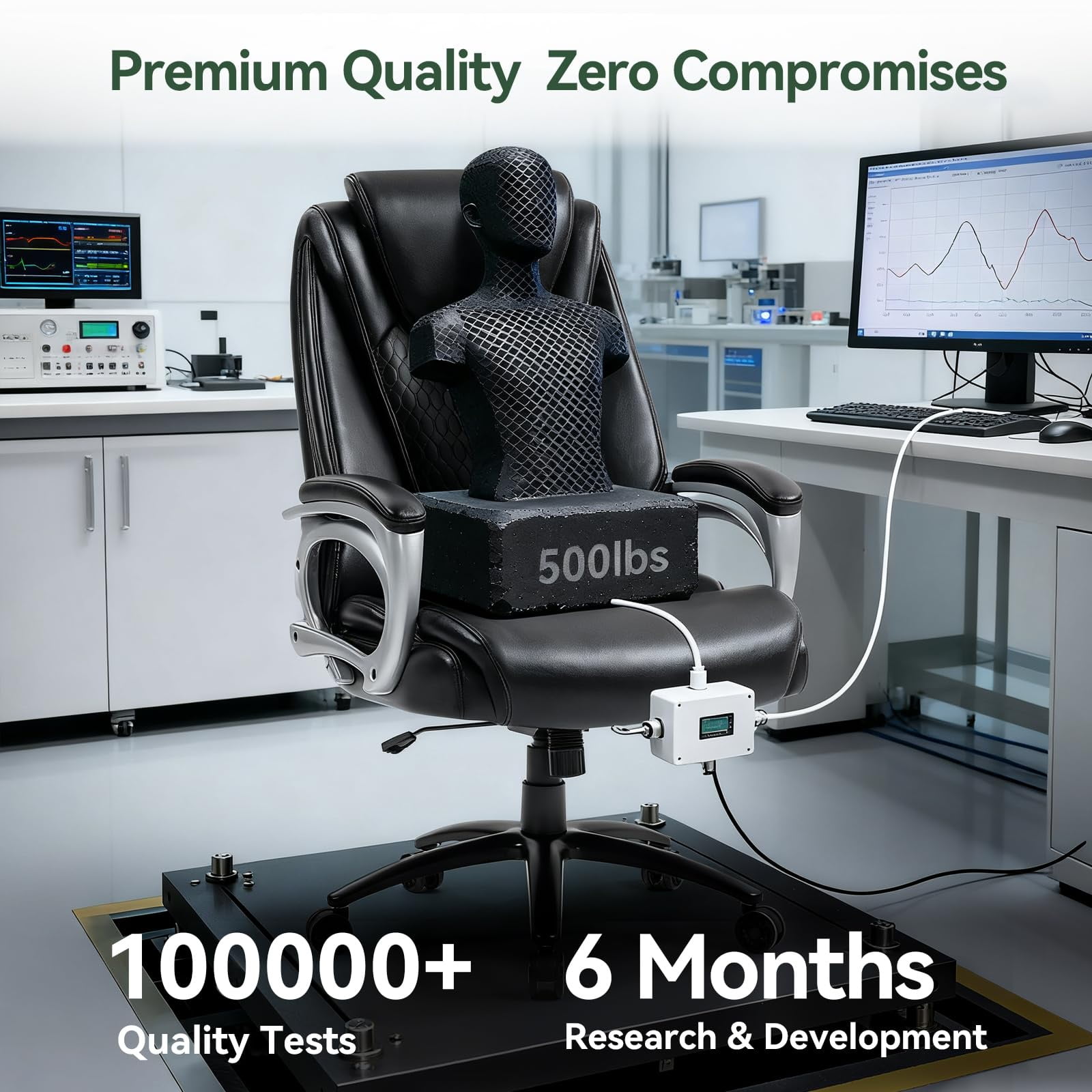 Big and Tall Office Chair 500lbs, Heavy Duty Executive Office Chair, Adjustable Height High Back Ergonomic PU Leather Desk Chair, 360° Swivel Rolling Wheels for Home Office (Black)
