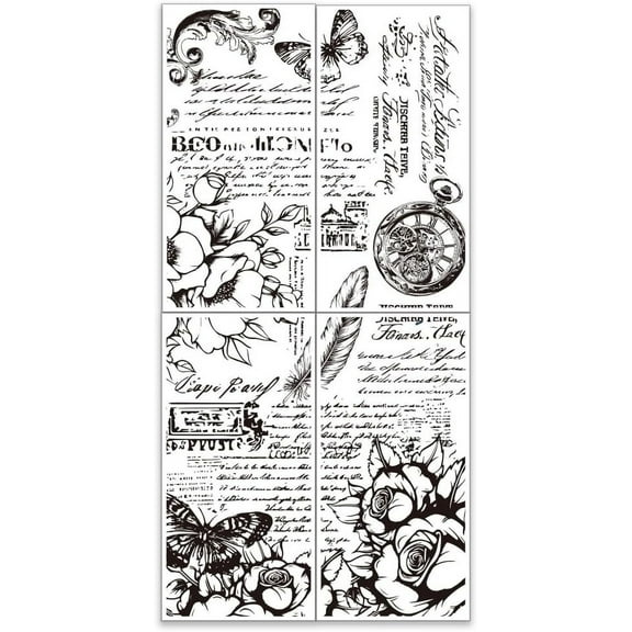 1 Set 4pcs/Set Retro Poetry Rub on Transfers for Furniture and Crafts 6x12 Inch Black White Furniture Transfer Stickers Plant Furniture Decals Decor for Wood Furniture Decor Scrapbooking