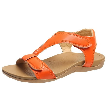 YanHoo Womens Fashion Orthotic Flat Sandals Soft And Comfortable Leather Sandals With Arch Support Slip-On Shoes Outdoor Light Weight Sandals shoes