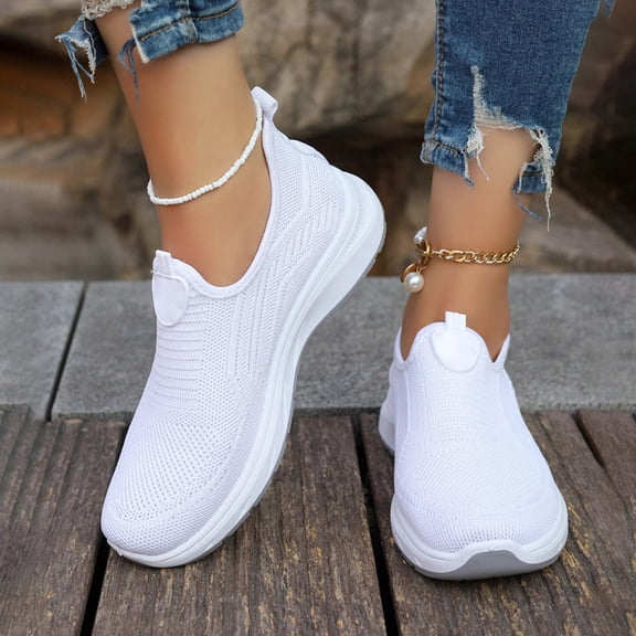 Women's Woven Orthopedic Breathable Soft Shoes Go Walking Slip on Diabetic Foam Shoes Hands Free Slip in Sneakers Arch Support