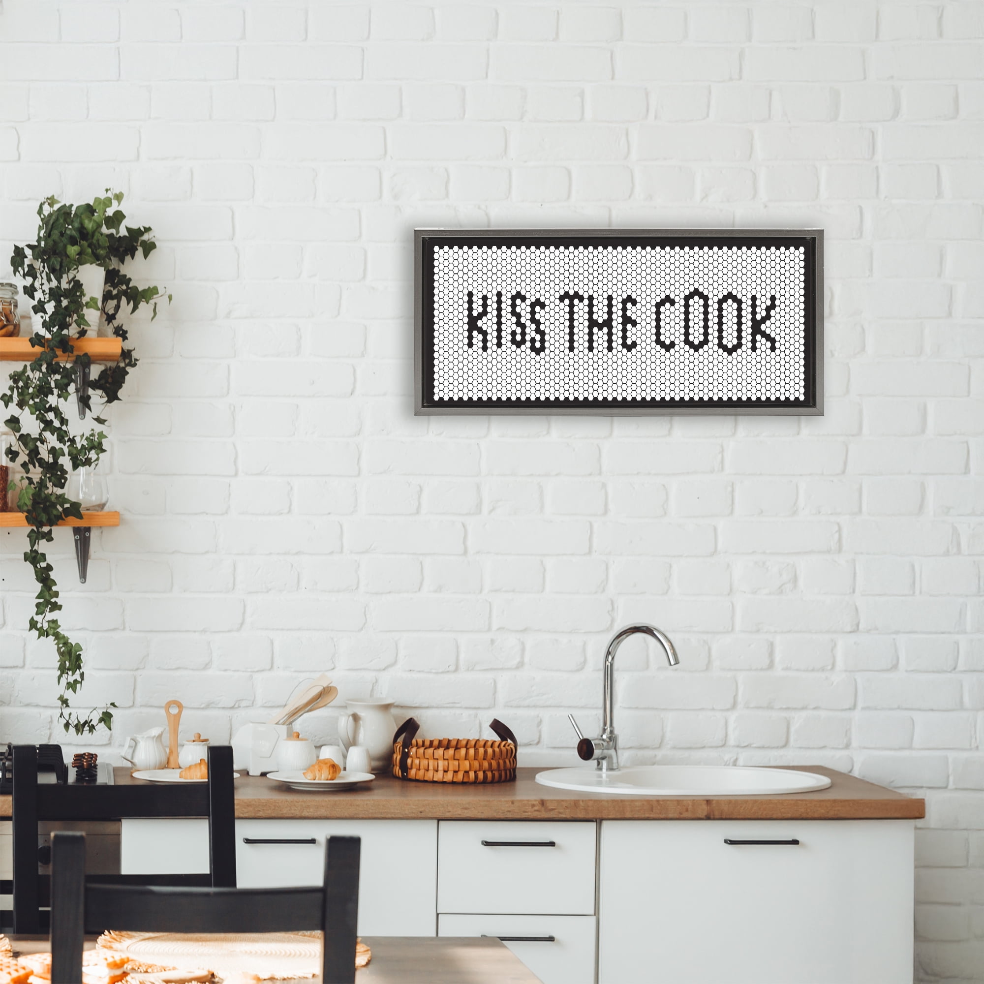 Stupell Industries Retro Kiss The Cook Gray Framed Floater Canvas Wall Art, design by Elizabeth Medley