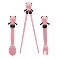 thumbnail image 2 of Ebros Gift Pink Panda With Heart Reusable Training Chopsticks With Animated Food Safe Silicone Helper Hinge Guide With Matching Spoon And Fork Set For Sushi Noodles Rice For Adults And Kid, 2 of 3