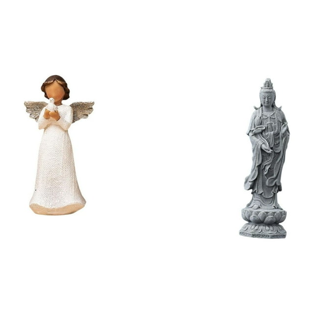 Conjunto de figuras de ángeles en resina con estatua, escultura coleccionable y obra de arte de Guan Yin, elaboradas en resina y piedra, ideales para